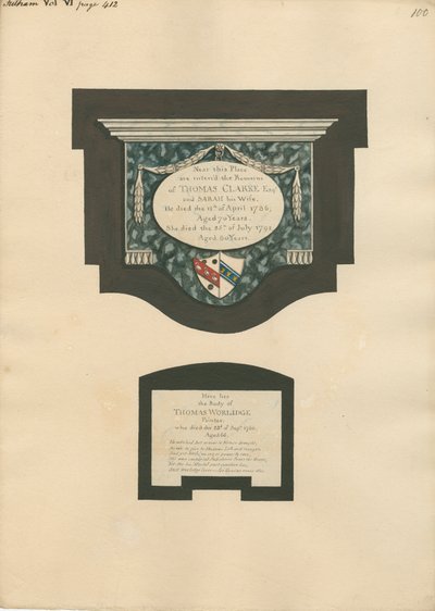 Mémorial à Thomas Clarke et sa femme Sarah et Thomas Worlidge de l