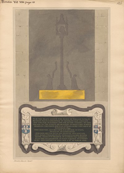 Restes de plaque de laiton et mémorial à William Nicol, Ann sa femme, Elizabeth sa fille et William son fils de l