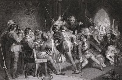 La Salle de Glennaquoich - un festin des Highlands, gravé par P. Lightfoot, de 