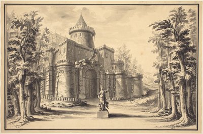 Décor de scène avec une statue et un palais - Daniel Marot the Younger