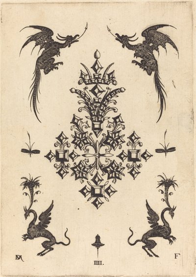 Broche avec pierres de table, dragons ailés en haut et griffons en bas - Daniel Mignot