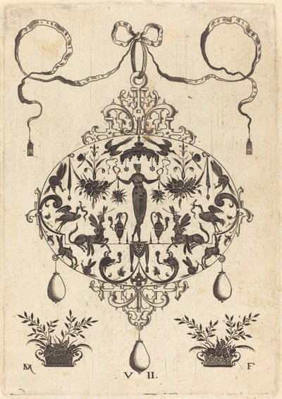 Grand pendentif, Flora debout, tenant une guirlande de fruits - Daniel Mignot