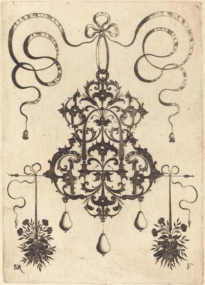 Grand pendentif, en bas à gauche et à droite deux bouquets d