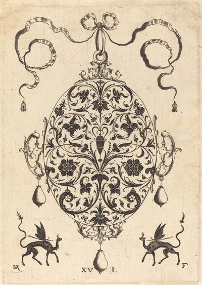 Grand pendentif, ovale vertical avec ornement floral - Daniel Mignot