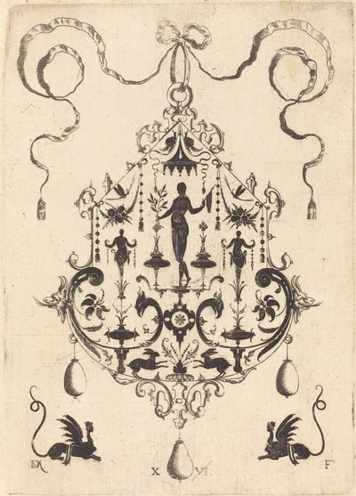 Grand pendentif, Victoire flanquée de deux hermès au centre - Daniel Mignot