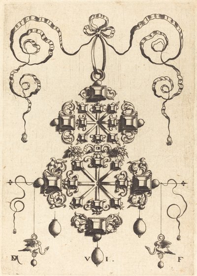 Grand pendentif avec deux doubles croix, entouré de six grandes et seize petites pierres de table - Daniel Mignot