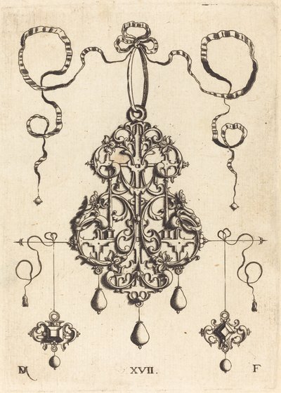 Pendentif en arabesque avec deux pierres carrées comme boucles d