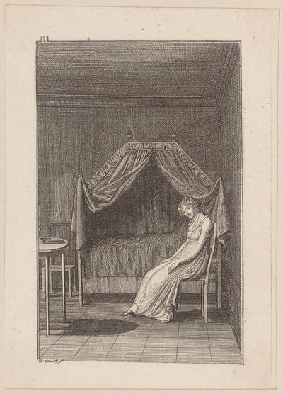 Adolphine réfléchit aux fiançailles imminentes, planche 3 du récit « Le cadeau de fiançailles » - Daniel Nikolaus Chodowiecki