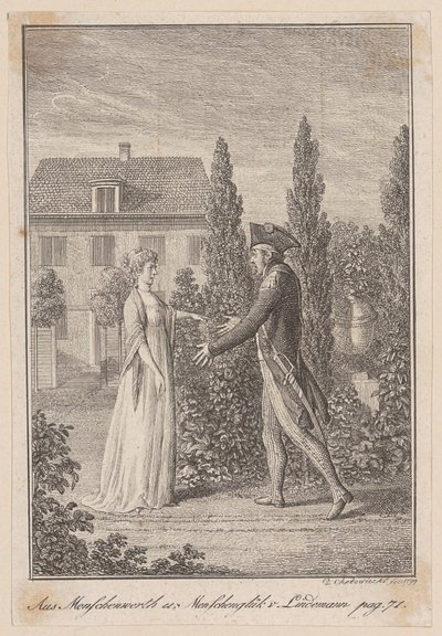 Auguste trouve Élise, qui lui montre la tombe de son père - Daniel Nikolaus Chodowiecki