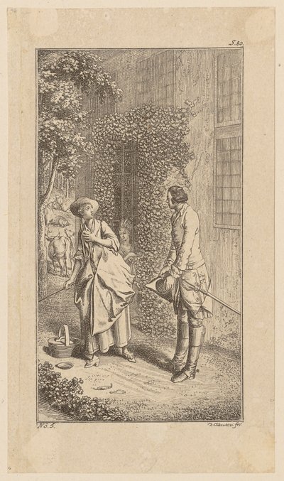 La visite de Bunkel chez son ami Carl Turner, page 5 de « Vie, remarques et opinions de Johann Bunkel » - Daniel Nikolaus Chodowiecki