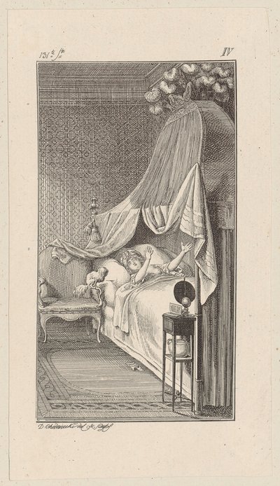 César veut sauter sur le lit de Lady Charlotte, qui est en train de rêver - Daniel Nikolaus Chodowiecki