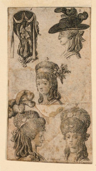 Cinq coiffures pour femmes, deux fragments d