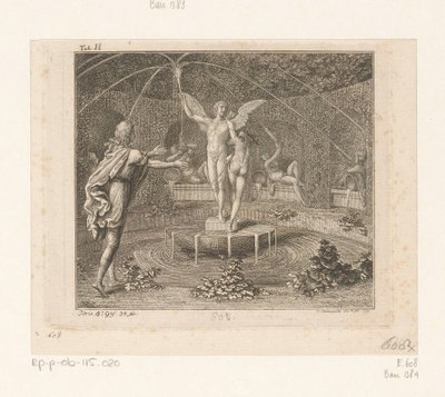 Idris tend les bras vers une femme nue près de la fontaine de l