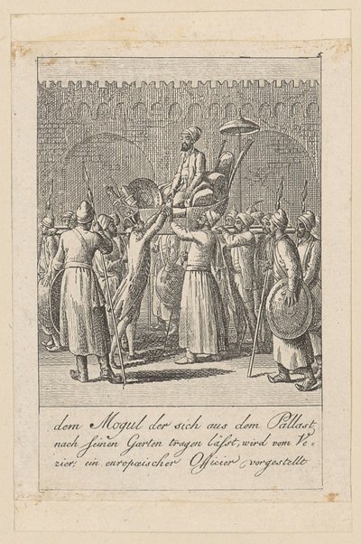 Un Moghol se fait porter du palais au jardin, planche 5 de la série « Coutumes des Indes orientales » - Daniel Nikolaus Chodowiecki