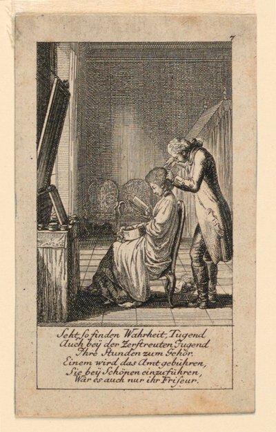 La Coiffure, Illustration pour "Königl: Grosbrit [anische] Genealogischer Kalender auf das 1780 Jahr Lauenberg bey J.G. Berenberg" - Daniel Nikolaus Chodowiecki