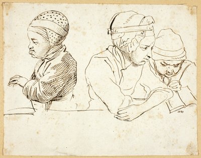 Trois enfants (recto); Esquisses de tête, yeux, lèvres et fleurs (verso) - Daniel Nikolaus Chodowiecki