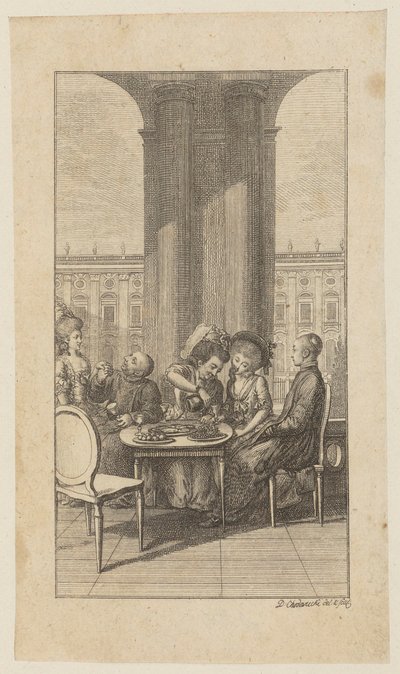 Gravure de titre illustrant « La vie du prieur Hartungus » de Winkopp, première partie - Daniel Nikolaus Chodowiecki
