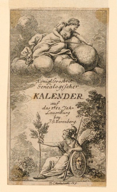 Page de titre pour "Königl: Grosbrit [anische] Genealogischer Kalender auf das 1781 Jahr Lauenberg bey J.G. Berenberg" - Daniel Nikolaus Chodowiecki