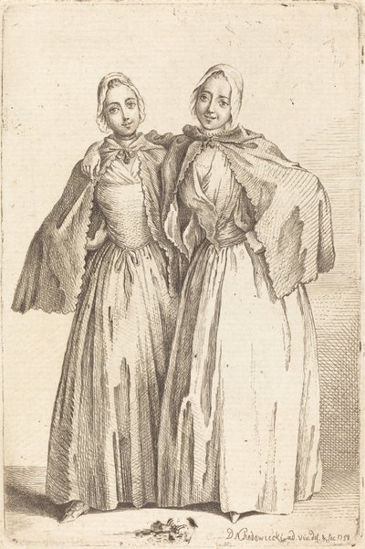 Deux dames debout (Demoiselles Quantin) - Daniel Nikolaus Chodowiecki
