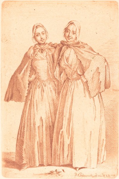 Deux dames debout (Demoiselles Quantin) - Daniel Nikolaus Chodowiecki
