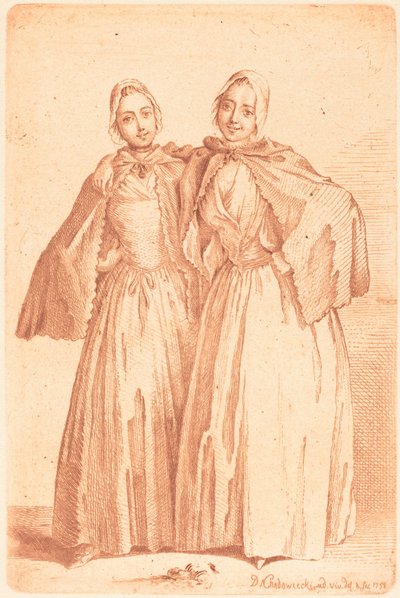 Deux dames debout (Demoiselles Quantin) - Daniel Nikolaus Chodowiecki