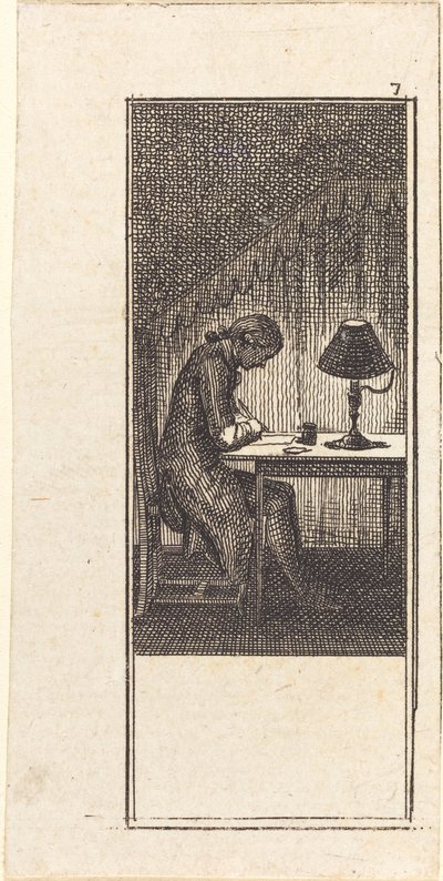 Jeune homme écrivant à la lumière d