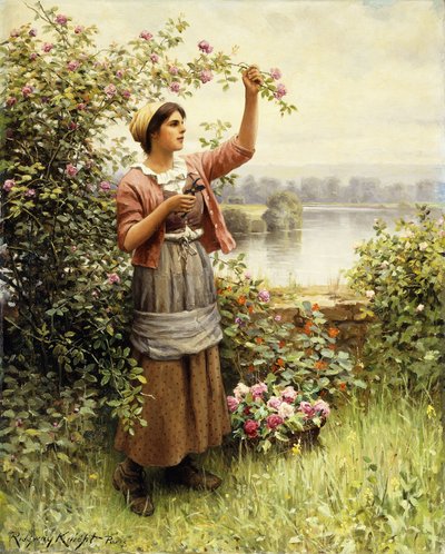Couper des roses le long de la Seine - Daniel Ridgway Knight