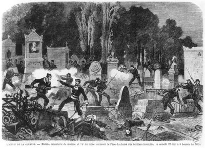 Agonie de la Commune, derniers combats au cimetière du Père Lachaise, gravé par Louis Joseph Amédée Daudenarde, illustration de 