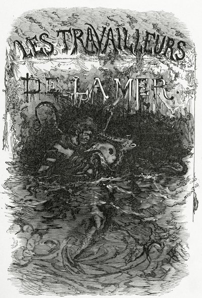 Illustration pour le roman Les Travailleurs de la Mer, 19ème siècle (gravure en noir et blanc) - Daniel Urrabieta Vierge