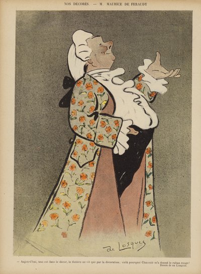 Maurice de Féraudy, auteur-compositeur et acteur français. Illustration pour Le Rire - Daniel de Losques