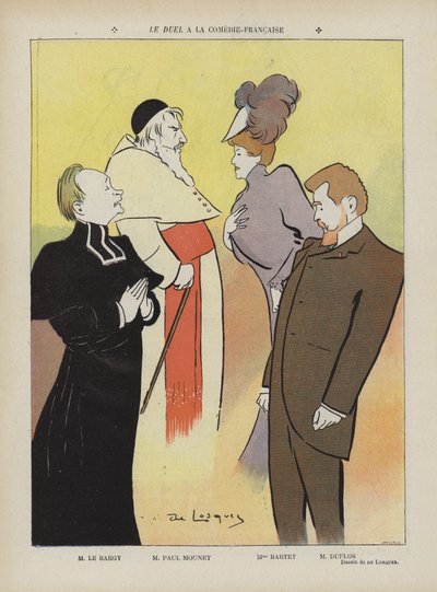 Production de la pièce Le Duel à la Comédie-Française. Illustration pour Le Rire - Daniel de Losques