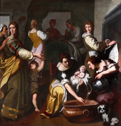 Vie de la Vierge : « La Naissance de Marie » Peinture de Daniele Crespi (1598-1630) XVIIe siècle Museo della Basilica di Santa Maria Assunta, Gallarate, Italie - Daniele Crespi