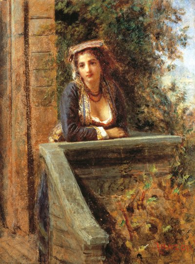 Jeune fille à la fenêtre ou jeune femme au balcon - Danielle Ranzoni