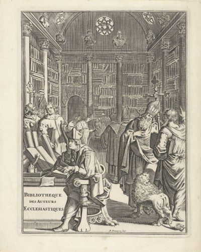 Intérieur de bibliothèque avec des ecclésiastiques - Daniël met de Penningen