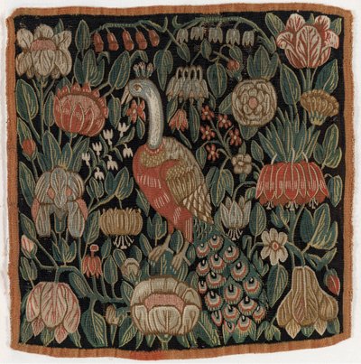 Coussin de tapisserie représentant un oiseau parmi des fleurs, fabriqué au Schleswig-Holstein, Danemark, vers 1690 - Danish School