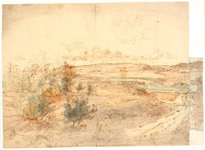 Vue sur un paysage avec de grandes collines autour d