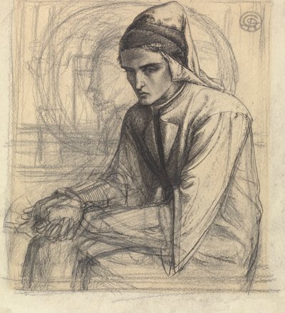 Dante en méditation tenant une grenade - Dante Gabriel Rossetti