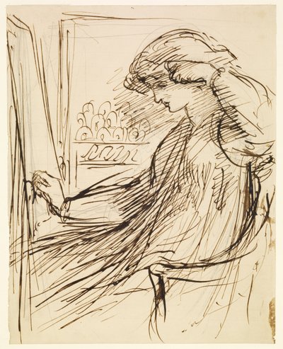 Femme assise devant un cadre ou un chevalet de broderie - Dante Gabriel Rossetti