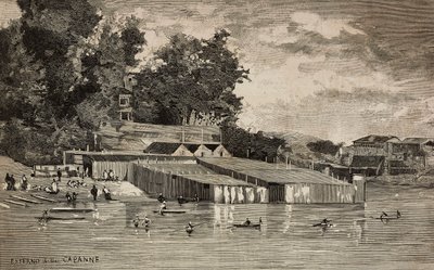 Établissement de bains, bains publics du Tibre à Rome, Italie, gravure d