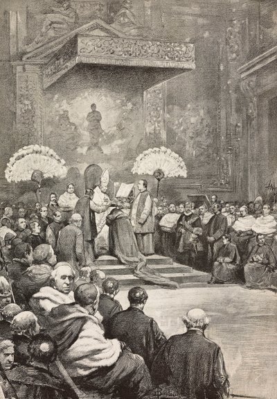 Consistoire du 13 novembre, le pape Léon XIII où il a créé de nouveaux cardinaux, Vatican, gravure d
