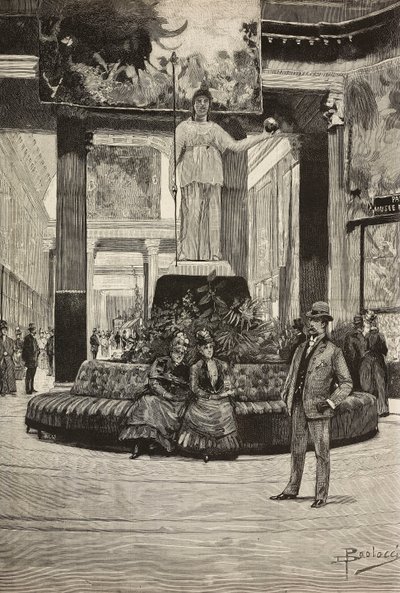Exposition de tissus et de dentelles, Rotonde et Galerie des Tissus, Rome, Italie, gravure d