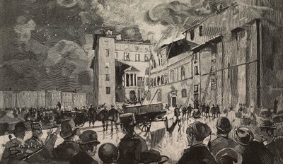 Incendie des écoles israéliennes de 1893, Rome, Italie, gravure d