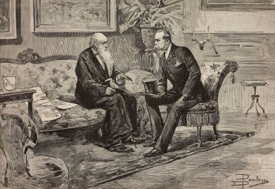 Le roi Umberto Ier de Savoie (1844-1900) et le président du conseil Agostino de Pretis (1813-1887), gravure d
