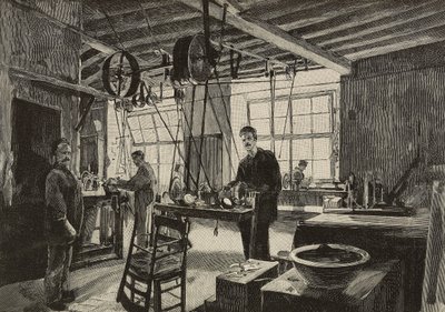 Atelier mécanique dans la monnaie de Rome, Italie, gravure d