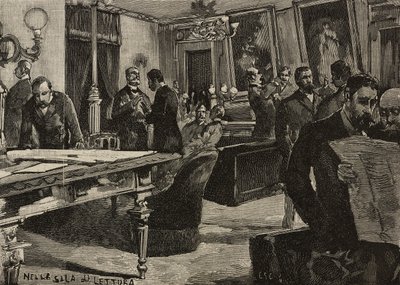 Salle de lecture au Palazzo Montecitorio, Rome, Italie, gravure d