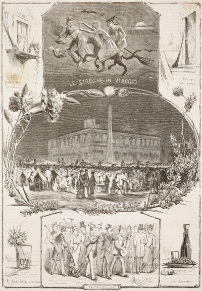 La nuit de la Saint-Jean, Rome, Italie, gravure d