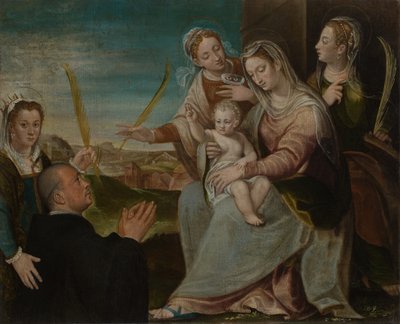 Vierge et enfant avec les saints Catherine, Lucie, Justine de Padoue et un moine bénédictin - Dario Varotari the Elder