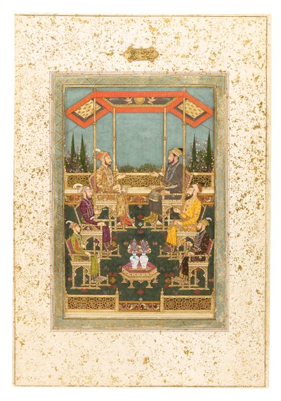 Une réunion de princes, vers 1710 (aquarelle opaque et or sur papier, monté en page d