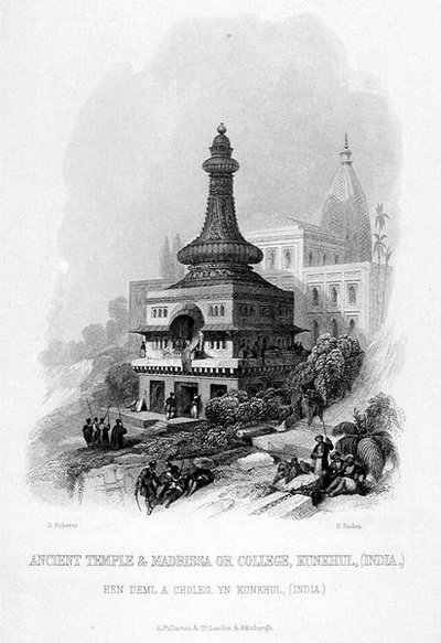 Ancien temple et madrassa ou collège, Kunkhul, Inde, gravé par E. Finden, de 