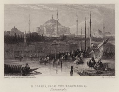 Sainte-Sophie, depuis le Bosphore, Constantinople (lithographie en couleur) - David (after) Roberts
